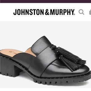 Woman’s Johnston & Murphy Alice Fringe Mule Leather Black Slip On Shoes Sz 6.5